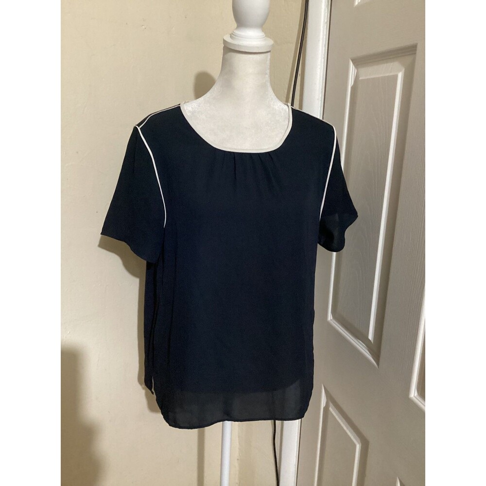 Banana Republic Blouse Womens Small Black Short Sleeve Sheer Office Top Workwear
